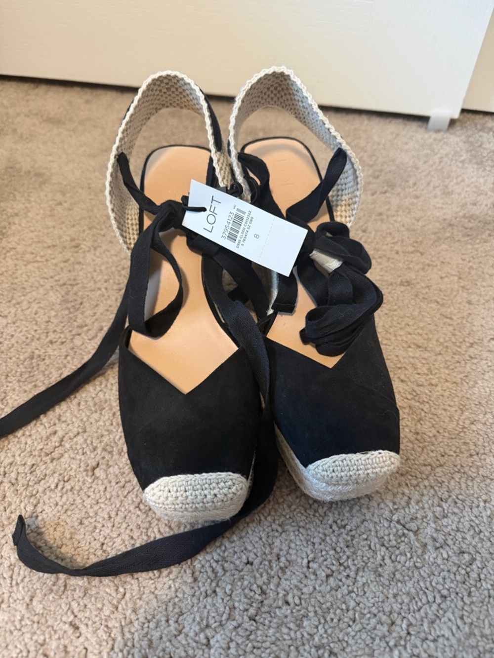 LOFT Black Espadrille Tie-Up Wedge Sandals